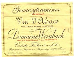 Etiket Etiquette - Vin - Wijn - D'Alsace - Domaine Weinbach  - Gewurztraminer - Colette Faller - Gewürztraminer