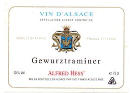 Etiket Etiquette - Vin - Wijn - D'Alsace - Gewurztraminer - Alfred Hess - Gewürztraminer