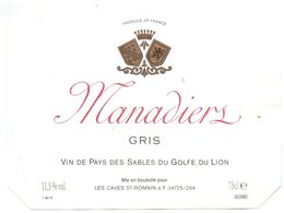 Etiket Etiquette - Vin - Wijn - Manadiers - Les Caves St Romain - Autres & Non Classés