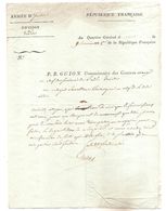 ARMEE D ITALIE   P.B.   GUION  Commissaire Des Guerres  An 8  1799 - Documentos