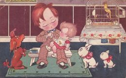 Margret Boriss ? Children Baby Feeding French Bulldog Birdcage Postcard Amag - Boriss, Margret