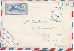 POSTE AUX ARMEES 3 Octobre 1948 Franchise Par Avion Pour Boulogne Sur Mer Secteur Postal 50642 Parachutiste - War Of Indo-China / Vietnam