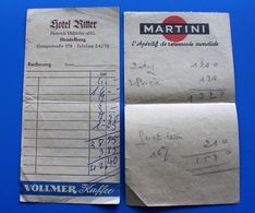 NOTE NOTA HOTEL RITTER HEIDELBERG  DEUTSCHLAND PUBLICITÉ MARTINI-VOLLMER KAIFFEE Facture & Document Commercial 1950 - 1950 - ...