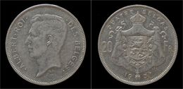 Belgium Albert I 20 Frank (4belga) 1931FR-pos A - 20 Francs & 4 Belgas