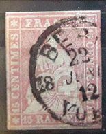 SUISSE, 1854 HELVETIA  Yvert No 28,  15 R Rose  , Obl BERN BTB Sans Défaut - Gebraucht