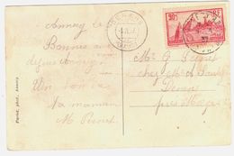 ANNECY Carte Postale Dest SUISSE Arrivée DENENS Vaud 90c Puy En Velay Y 290 Ob 1937 - Lettres & Documents