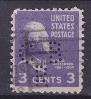 United States Perfin Perforé Lochung 'C B R' 3c. President Thomas Jefferson Stamp (2 Scans) - Perfins