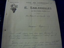 Facture Vins De L'Hérault E.Sablayrolles Au Bois Redon Blaye Tarn Année 1919 - Facturas