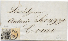 1853 - ITALIE / ETAT AUTRICHIEN - LETTRE De MILANO Avec RARE SASSONNE 1+2 !!  => COMO - Lombardo-Veneto