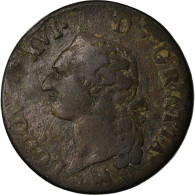 Monnaie, France, Louis XVI, Sol à L'Ecu, 1791, Rouen, TB, Cuivre, Gadoury:350 - 1774-1791 Lodewijjk XVI