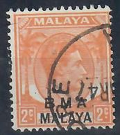 MALESIA 1945 - B.M.A.  AMMINISTRAZIONE MILITARE BRITANNICA - 2 C. ARANCIO - USATO - Malaya (British Military Administration)