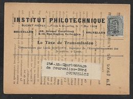 1921 BELGIQUE - PRÉOBLITÉRÉ 3C A COURCELLES  - CARTE ILLUSTRÉ PUBLICITÉ  - INSTITUT PHILOTECHNIQUE, - Rolstempels 1920-29