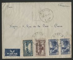 N° 170 + 171 (x2) + 193 Obl. C-à-d "BIKFAYA 26/6/46" Sur Env. Par Avion Pour Paris. Au Verso Le Timbre Fiscal N° 197. TB - Covers & Documents