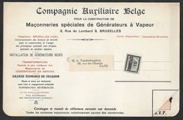 1910 BELGIQUE - PRÉOBLITÉRÉ 1C A GAND IMPRIMÉ ILLUSTRÉ PUBLICITÉ  - GENERATEURS A VAPEUR - CHAUDIÈRE - CHAMBRE DE VAPEUR - Rollenmarken 1910-19