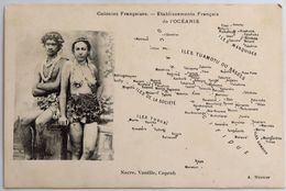 C. P. A. : Etablissements Français De L'OCEANIE : Jeune Homme Et Vahiné Aux Seins Nus, Carte, Nacre, Vanille, Coprah - Tahiti