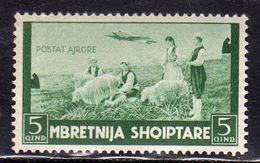 ALBANIA 1940 POSTA AEREA AIR MAIL PASTORI CON PECORE SHEPHERDS WITH SHEEP 5q MNH - Albanien