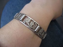 Ancien BRACELET FEMME Décor Floral Fleurs - Avec Sécurité Fermeture état OK - Armbänder