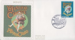 Enveloppe  FDC  1er  Jour   MONACO    16éme  FESTIVAL  INTERNATIONAL  Du  CIRQUE   1991 - Circus