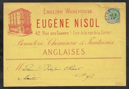 1880 BELGIQUE - 1C - IMPRIMÉ  PUBLICITÉ BONNETERIE, CHEMISERIE & FANTASIES ANGLAISES - ENGLISH WAREHOUSE - GRAND MAGASIN - 1869-1888 Liggende Leeuw