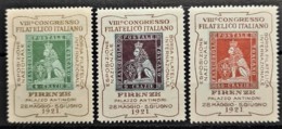 ITALY / ITALIA 1921 - MLH - VIII. Congresso Filatelico Italiano Firenze 1921 - 3 Vignettes - Nuevos