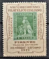 ITALY / ITALIA 1921 - MLH - VIII. Congresso Filatelico Italiano Firenze 1921 - Vignette - Neufs