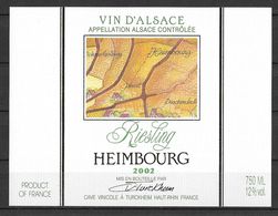 ALSACE - Riesling Heimbourg 2002 - Cave Vinicole Turckheim (état Neuf) - Antiche Carte Geografiche