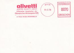 Austria 1976 Card; Winter Olympic Games 1976 Innsbrück; Olivetti Sponsor Meter EMA Freistempel; Press Centre - Hiver 1976: Innsbruck
