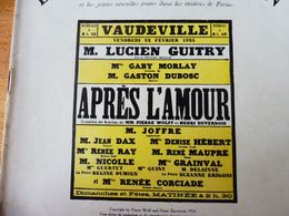 APRÈS L'AMOUR (origine-> La Petite Illustration, Daté 1924 ) Comédiens:Lucien Guitry,Mlle Gaby Morlay,Gaston Dubosc,etc - French Authors