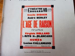 L'ÂGE DE RAISON   (origine-> La Petite Illustration, Daté 1924 ) Auteur : Paul Vialar - Französische Autoren