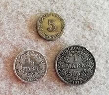 Deutches Reich 5 Pfennig 1908 - 1/2 Mark 1905 - 1 Mark 1915 Lotto Di 3 Monete - Altri & Non Classificati