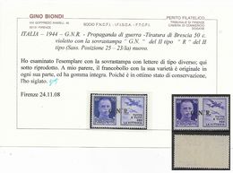 Italia Italy 1944 RSI Propaganda Di Guerra GNR C50 Varietà II/III Tipo Sa N.PG23/Ia Certificato Nuovo Integro MNH ** - War Propaganda
