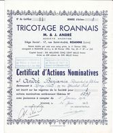 1954 - TRICOTAGE ROANNAIS - M. & J. ANDRE - Siège Social 17, Rue Saint-André, ROANNE - Textile