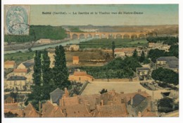 CPA 72 SABLE SUR SARTHE Carte Rare La Sarthe Et Le Viaduc Colorisée Toilée - Sable Sur Sarthe