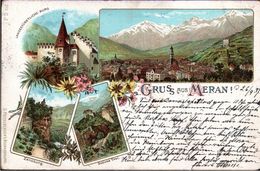 ! Alte Lithokarte Gruss Aus Meran, Burg, 1897, Südtirol - Merano