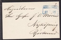 1853. SVERIGE. NORRKÖPING 30 1 1853 In Blue. To Björksund, Nyköping. () - JF111069 - ... - 1855 Prephilately