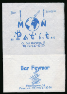 Serviette Publicitaire : BAR FEYMAR, Plaça Espanya, 14, FERRERIES, Menorca, Minorque (2 Scans) - Tovaglioli Bar-caffè-ristoranti