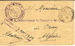 1939- Enveloppe En F M De DUNKERQUE-NAVAL Pour Oran ( Algérie - Naval Post