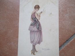 Donnine Woman Illustratore BOMPARD Spalle Scoperte Sigaretta Scarpe Oro 1918 - Bompard, S.