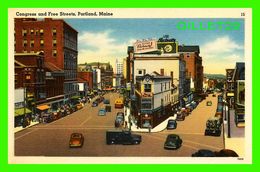 PORTLAND, ME - CONGRESS AND FREE STREETS - ANIMATED WITH OLD CARS - PUB BY DAVID F. DREW -  TICHNOR QUALITY VIEWS - - Portland