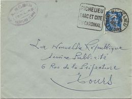 LETTRE OBLITERATION DAGUIN - RICHELIEU PARC ET CITE DU CARDINAL -INDRE ET LOIRE -1954 - Mechanical Postmarks (Other)