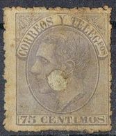 Sello 75 Cts Alfonso XII 1882 TELEGRAFOS, Perforacion Telegrafica, Num 212T º - Télégraphe