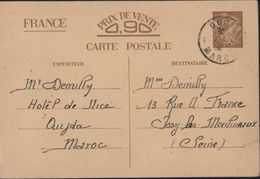 Entier Iris Sans Valeur CP 90 Ct Storch H1 CAD Oudja Maroc 1 2 1941 - Standard Postcards & Stamped On Demand (before 1995)