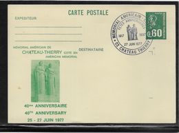 France Entiers Postaux - 60c Bequet Repiquage Mémorial Américain Chateau-thierry 1977 - TB - Standard Postcards & Stamped On Demand (before 1995)