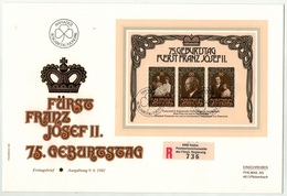 Liechtenstein //  1981-1990 // Lettre Recommandée Bloc-feuillet 75 Ans Franz Josef II - Covers & Documents