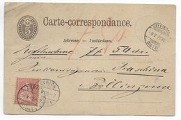 1878 - SUISSE - CARTE ENTIER De ZÜRICH Avec COMPLEMENT Pour CONTRE-REMBOURSEMENT TAXE 7F50 => BELLINZONA - Covers & Documents