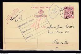 Postkaart Van Ciney A Naar Bruxelles - 1935-1949 Small Seal Of The State