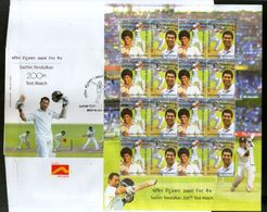 India 2013 Sachin Tendulkar Cricket Player Sports Phila-2917 Sheetlet On FDC - Cricket