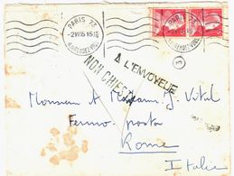 PARIS 73 R Rendez Vous 15 F Muller Ob 1955 Yv 1011 Dest Rome Italie Poste Restante Retour à L'envoyeur NON CHIEST - Cartas & Documentos