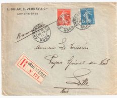 ARMENTIERES Nord Lettre Recommandée Entête DULAC VERNAY10c 25c Semeuse Camée Yv 135 140 Ob 1911 - Brieven En Documenten