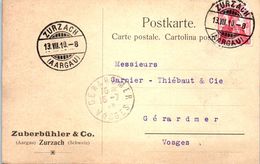 Suisse - ZURZACH - Zuberbühler & Co - AARGAU   - Entiers Postaux Année 1910 Juillet - Zurzach